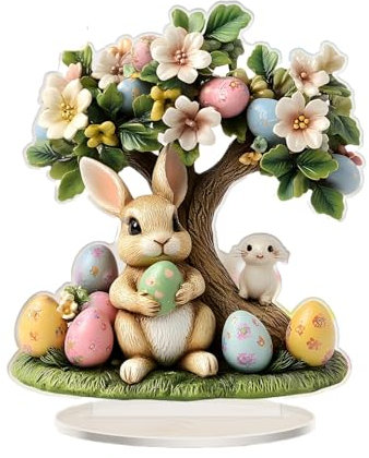 Generico Decorazione coniglietto pasquale | Decorazione da tavolo in acrilico con albero di Pasqua Decorazione affascinante del coniglio di Pasqua, per interni ed esterni