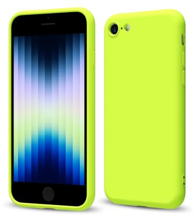 Svaove for iPhone SE Case Silicone 2nd 3rd 2022 2020, Thin Ultra Slim Minimalist Phone Cover, Girly Cute Plain Bright Solid Color Matte Soft Rubber Jelly Gel Plastic TPU Bumper, Fluorescent Neon Green