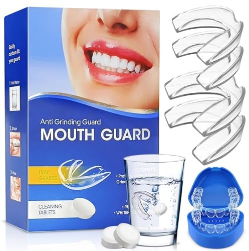 Knirscherschiene Für Nacht, 2 Größen, 4 Formbare Zahnschiene Knirschen, Zahnschutz, Mouth Guard, Aufbissschiene für Nacht, Beißschiene Nacht Für Gegen Bruxismus Mit Reinigungsblatt