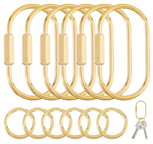 Hobbspring 6Pcs Clip Screw Lock Keychain 60x25.5mm Universal Brass Screw Lock Keychains Gold Carabiner Keychains Clip with split Rings for Keys Organizer Purse Shoulder Bag Chain Ring DIY Crafts