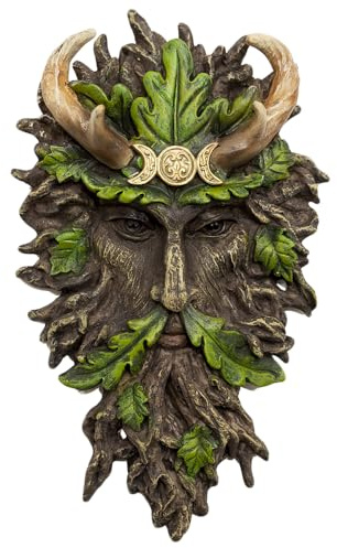Darthome Green Man Tree Face Wall Plaque, Resin Garden Decor, Gothic Forest Treeman with Horned Crown, Hand Painted, 17x28x5cm
