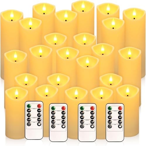 Lot de 24 bougies piliers LED sans flamme, Ivroy, à piles avec télécommande, flamme vacillante 3D, 5 cm x 12,2 cm, 14,2 cm, 16,2 cm, Noël et décoration d'intérieur