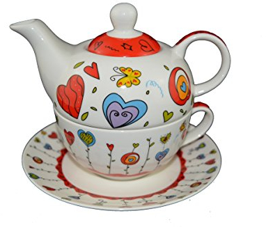 Tea for one Set Teekanne Porzellan mit Tasse und Untertasse in Geschenkbox