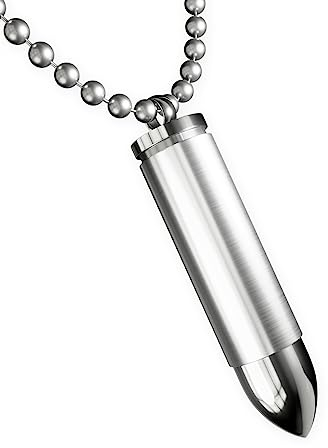 Fly Style Patrone Kettenanhänger aus Edelstahl mit Geheimfach - Halskette Herren, Farbwahl:silber + Kette