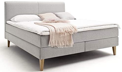 Boxspringbett 180x200 cm mit Stoffbezug Hellgrau, Boxspringbett mit 7 Zonen Tonnentaschenmatratzen H2 und H3, Bett Liegefläche 180x200 cm, Art Nr. 5856-99-5A23