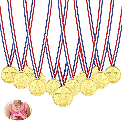 Gold Medaillen,Febbya 30 Pack Kunststoff Kinder Medaille Mini Olympics Goldmedaillen mit Schlüsselband für Kindergeburtstag Party Spiele Prizzes Wettbewerb Awards 4CM