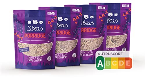 3Bears Porridge - Dreierlei Beere | 4x400g veganes Porridge mit Vollkorn-Haferflocken I Mit rein natürlicher Süße und ohne Zusatzstoffe I auch als Oatmeal, Frühstücksbrei oder Overnight Oats