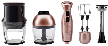Karaca Blendfit Spiral Gemüseschneider 4 in 1 Set Rosegold, Multifunktional Standmixer, Edelstahl Messer, Extra Leichtes Ergonomisches, Stabmixer, Edelstahl Messer