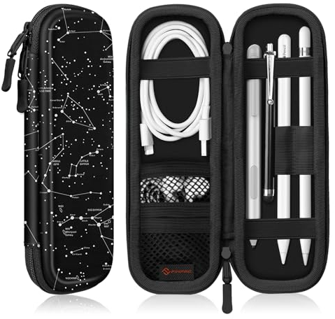 FINTIE Schutzhülle für Apple Pencil Pro, Apple Pencil (USB-C) und Apple Pencil (1. / 2. Generation), PU-Leder-Tragetasche, kompatibel mit Apple Pen, USB-Kabel, Samsung Stylus, Sternbild