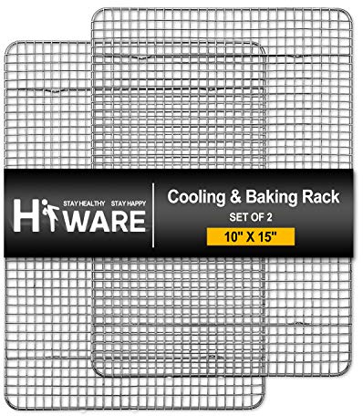 Hiware 2er-Pack Abkühlgitter zum Backen – 25,4 x 38,1 cm – Plätzchengitterrost aus Edelstahldraht, passt auf ein kleines Backblech, ofenfest, zum Kochen, Rösten, Grillen