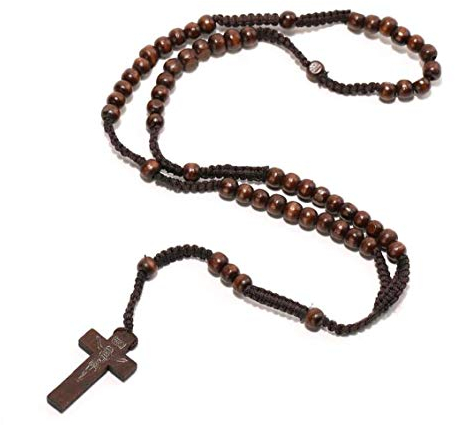 Angoter Holzkreuz Halskette Katholische Holzperlen Rosenkranz Kette Mit Jesus Seal Kreuz Religiösen Jesus Schmuck