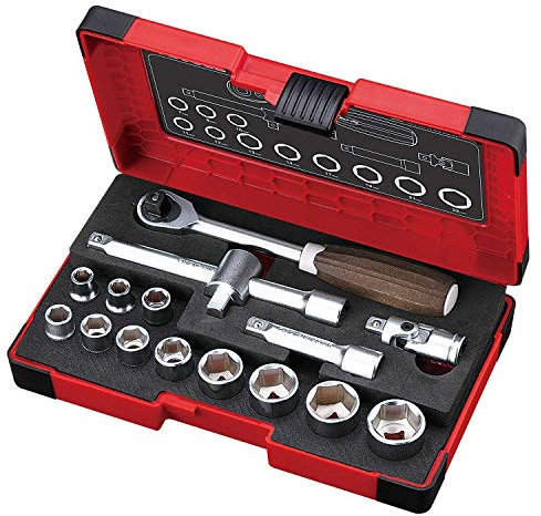 VESSEL 3/8sq (9.5mm) 16pcs. Non-Slip handle Wood-Compo Socket Wrench Set HRW3002MW (3/8sq Ratchet 16pcs.)