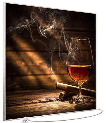 STEINFELD Bild Infrarotheizung mit Thermostat | Made in Germany | viele Motive 350-1200 Watt Rahmen silber (1200W, 004 Whisky mit Zigarre)