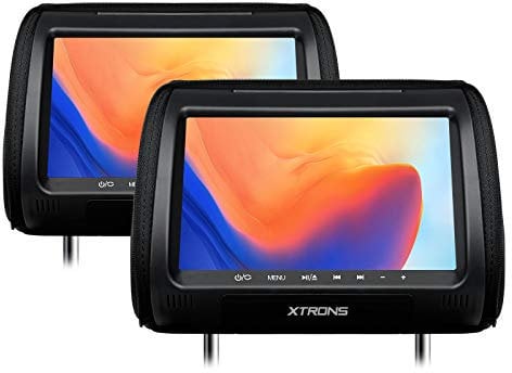 XTRONS 2 x Car Headrest DVD Player, A Pair 9 Inch Car Monitor Backseat Pillow HD Digital Touch Buttons Audio Video Player with HDMI Input Supports 32 Bit games RCA Output IR FM Transmitter