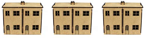 War World Scenics Modellbau MDF Gebäude - Niedrigprofil Doppel-Haus x 3 - Spur 00/H0 Modellbahn Maßstab Modelleisenbahn Diorama Landschaftsbau Struktur