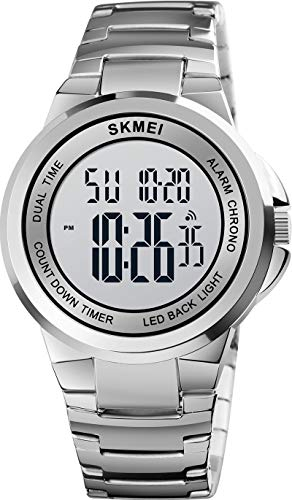 Herrenuhr Digital Business Multifunktionsuhr Sportlich Armbanduhr Outdoor Metall Schlicht Silber Timer Stoppuhr LED Beleuchtung Kalender