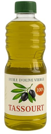 Huile d'Olive Tassourt 50 CL - Extra Vierge 100% Naturelle, Pressée à Froid, Idéale pour Salades et Plats Méditerranéens, Goût Authentique