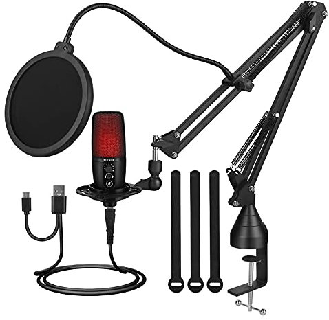 MOINDA Kit de microphone USB pour enregistrement en streaming avec perche réglable et microphone à condensateur RGB pour PC, Mac, Windows, voix, instruments, podcasting, YouTube, Skype, Plug and Play