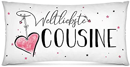 PR Print Royal XXL-Deko-Kissen mit Füllung - Weltliebste Cousine - Geschenk für die Beste Cousine, Geburtstag - Weiß, 80x40 cm