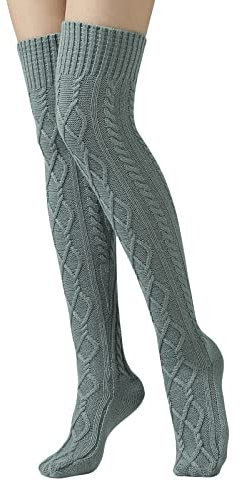 Women Over Knee Socks Cable Knit Thigh High Socks Long Boot Stocking Knee High Socks Winter Warm Leggings Socks Stretch Thermal Knee Warmer Knee Wrap Sleeves for Ladies Girls Joint Pain Relief