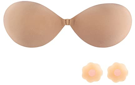 Klebe BH, Das Nicht abfärbende Klebe BH Push Up Klebe BH und das Wiederverwendbare Klebe BH Große Brust können die prallen Brüste halten und die Brustwarzen verbergen. (C Cups), Beige