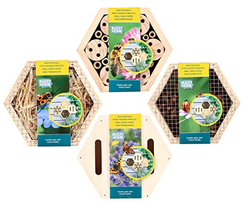 Insektenhotel Buzzy® Home Hexagon - Set mit 4 Kästen für Bienen - Schmetterlinge - Käfer