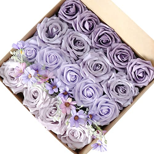 Fouriding Künstliche Blumen, Kunstblumen Gefälschte Combo DIY für Blumenarrangements, Blumensträuße, Hochzeitsdekoration,Zuhause Dekoration (Farbverlauf lila)