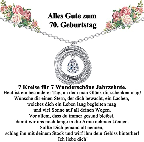 CERSLIMO 70 Geburtstagsgeschenk für Frauen/Mama/Oma, Silberkette Damen 925 Sterling Silber Kette Kreis Zirkonia Anhänger Halskette 70.Geburtstag Geschenke Schmuck Muttertagsgeschenke