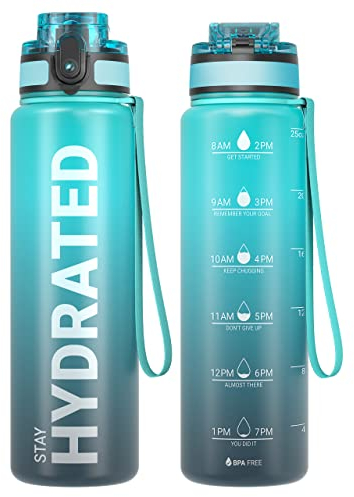 Sahara Sailor Trinkflasche, BPA-Frei Tritan, 1L/500ML/750ML Auslaufsicher Trinkflasche mit Zeitmarkierung für Gym, Sport, Outdoor, Schule, Job