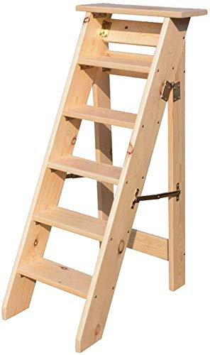 Escalera de Taburete Plegable de Madera de 6 peldaños, Silla de Escalera para el hogar para niños y Adultos, Herramienta Ligera para el jardín del hogar (Madera)