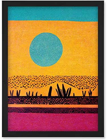 Wee Blue Coo Desert Roadside Oasis Modern Pop Art Surreal Landscape Artwork Framed Wall Art Print A4