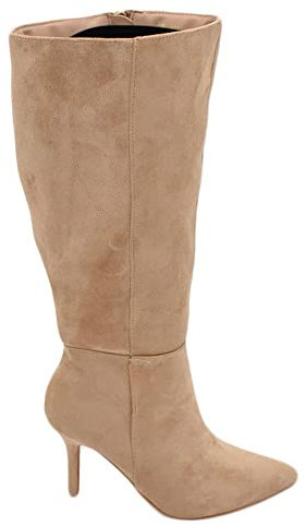 Malu Shoes Stivale alto donna beige in ecopelle scamosciato morbido al polpaccio tacco a spillo 8cm con zip e punta moda (36 EU)