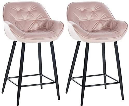 CLP Lot De 2 Tabourets De Bar Gibson en Velours Ou Tissu I Chaises Hautes avec Pieds en Metal I Repose-Pieds I Assise Rembourée, Couleur:Rose, Matériel:Velours