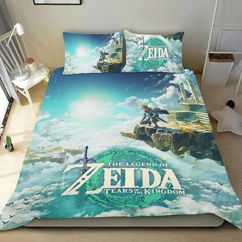 Zbeiba Bettwäsche 155x220 cm,Anime Bettwäsche-Set 3-teilig mit verdecktem Reißverschluss Mikrofaser Bettwäsche für alle Jahreszeiten Spiel Figuren Design(A1,155x220+2 * 80x80)