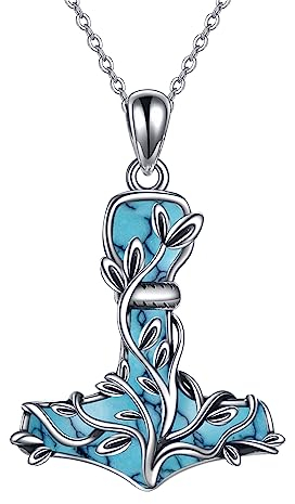 CUPENDA Thor Hammer Halskette Sterling Silber Mjolnir Baum des Lebens Anhänger mit Türkis Nordic Wikinger Schmuck Geschenke für Damen