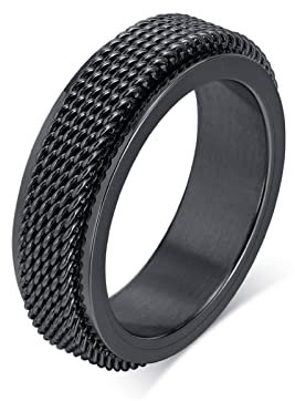 Epinki Edelstahl Wikinger Ring Herren, Spinner Ring Mesh Breit 6.2MM Spinner Band Ringe, Schwarz Fidget Ring für Männer Freund, Größe 62 (19.7)