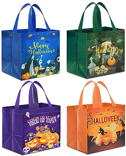 AhfuLife 4 Stk Halloween Geschenktüte Tasche, Halloween Süßigkeit Süßes Taschen aus Non Woven mit Griffen für Trick or Treat Partyzubehör Eimer Beutel, Deko Kinderparty