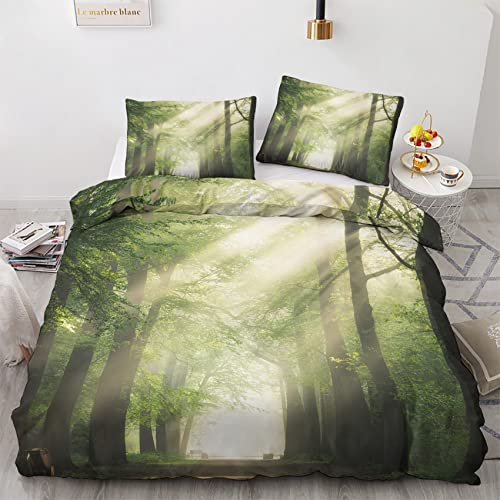 GEDAEUBA Sommer Bettwäsche 135x200 Wald - Naturlandschaft Bettbezug 135 x 200 2er Set, Wendebettwäsche und Kissenbezug 80x80, Weiche & Atmungsaktive Mikrofaser Bettwäsche-Sets mit Reißverschluss