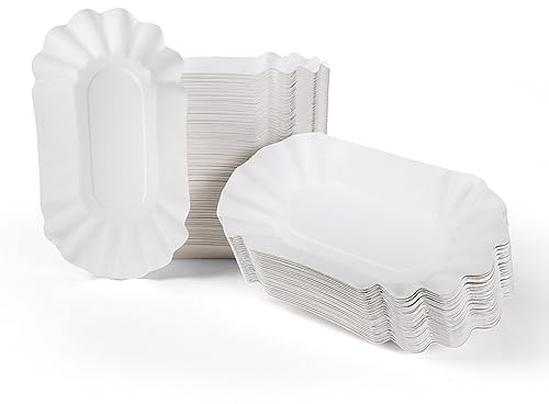 Inoverse 250 Barquettes en Carton Écologiques, Assiettes Jetables 17 x 10 x 3 cm, Plateau en Papier pour Frites et Snacks, Vaisselle Jetable pour Fêtes, KUOB