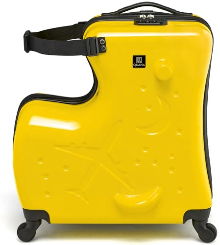 Quana Kinderkoffer Mädchen & Jungen - Kinderkoffer mit Zahlenschloss & Gurt - Kindertrolley mit Rollen - Kinder Koffer (gelb)