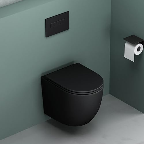 Mai & Mai Hänge-WC Aachen179 schwarz matt aus Keramik BTH: 36x50x36cm spülrandloses-WC Wandmontage inkl. Softclose Sitz