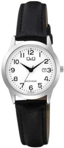 Q&Q Damen-Uhr Leder Armband Datum 3 Bar Analog Quarz (schwarz silberfarbig)
