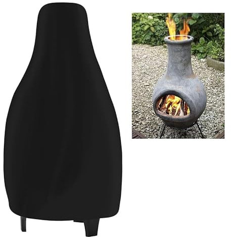 Kecugres Schützende Feuerschalen-Heizungsabdeckung, robuste Kaminabdeckungen, wasserdichte Outdoor-Abdeckung für Tonkamin, wetterfeste Terrassen-Kaminkappen (schwarze Abdeckung)