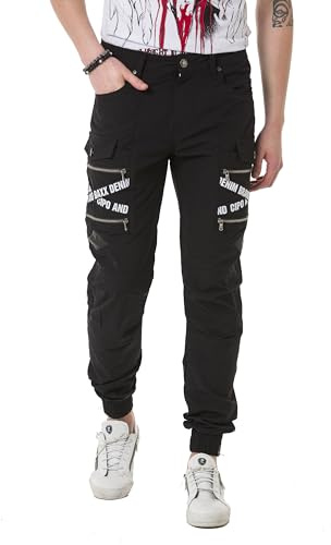 Cipo & Baxx Herren Jeanshose Cargotaschen Reißverschluss Regular Fit CD785 Schwarz W34 L34