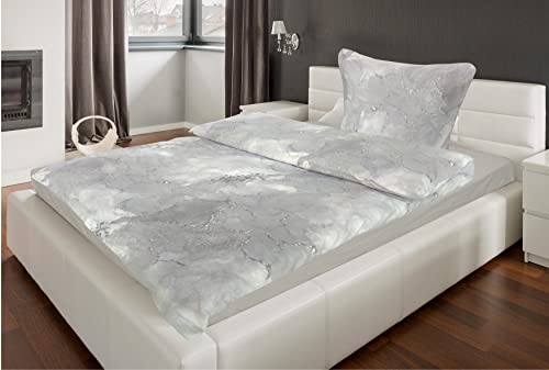 MB Warenhandel24 Bettwäsche Winter Biber 100% Baumwolle Feinbiber 135x200 + 80x80 cm 2-4 TLG teilig mit Reißverschluss (Marmor, 1x ca. 135x200 cm 1x ca. 80x80 cm)