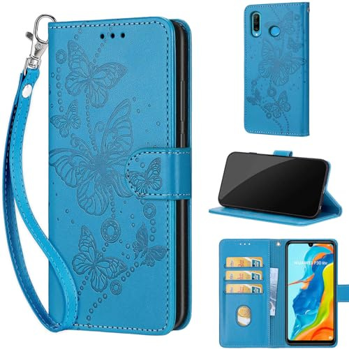 Phone Case for Huawei P30 Lite/Nova 4e, Premium Leather Shockproof Protective Wallte Cover with Magnetic Closure Case compatible Huawei P30 Lite/Nova 4e Blue
