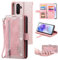 UEEBAI Hülle für Samsung Galaxy A55 5G, Vintage Reißverschluss Handyhülle PU Leder Klapphülle Silikon Bumper mit 9 Kartenfächer Standfunktion Geldbörse Trageband Schutzhülle Wallet Case - Roségold