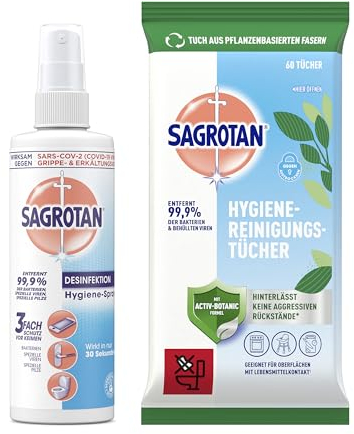 Sagrotan Hygiene-Spray - 250 ml & Sagrotan Hygiene-Reinigungstücher - 60 Stück