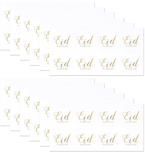 96 Stück / 12 Blatt Eid Mubarak Aufkleber, 4cm Goldene Eid al Adha Aufkleber Islam Muslimische Aufkleber Dekorationsaufkleber Umschlagsiegel für Eid Partygeschenke