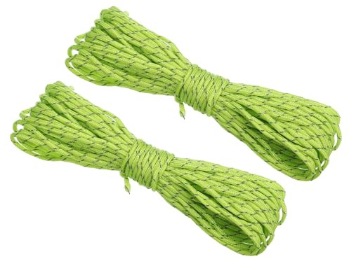 PATIKIL 65 Piedi Cordino Riflettente da Campeggio in Paracord, 2pz 3mm Corda Tirante Tenda Corda in Nylon Paracord per Tende Teli Escursioni, Verde Fluorescente (20M)